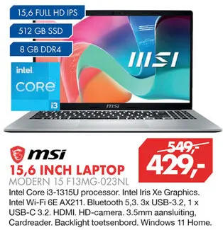 Aanbieding: 15,6 inch laptop modern 15 f13mg-023nl