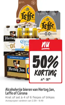 Aanbieding: Alcoholvrije bieren van Hertog Jan, Leffe of Corona