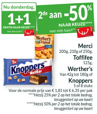 Aanbieding: Merci, Toffifee, Werther's, Knoppers