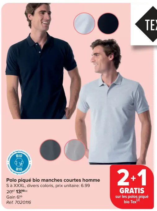 Offre: Polo piqué bio manches courtes homme