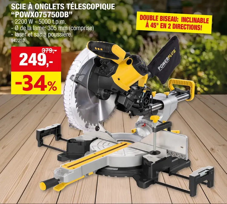 Offre: Powerplus POWX075750DB scie à  onglet double télescopique 2200W 305mm