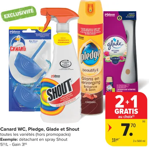 Offre: Canard WC, Pledge, Glade et Shout