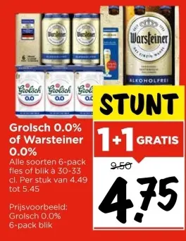 Aanbieding: Grolsch 0.0% of Warsteiner 0.0%