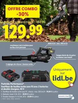 Offre: Offre Combo - Souffleur de feuilles turbo, batteries smart et double chargeur