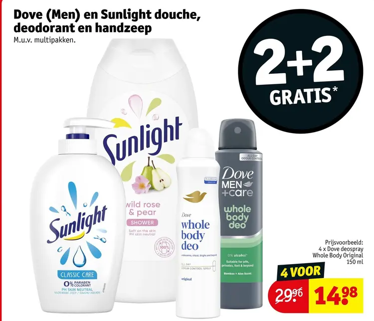 Promotie: Dove (Men) en Sunlight douche, deodorant en handzeep