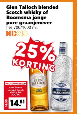 Aanbieding: Glen Talloch blended Scotch whisky of Boomsma jonge pure graanjenever