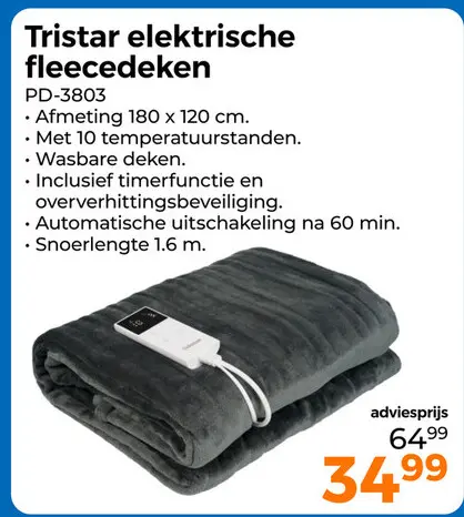 Aanbieding: Tristar elektrische fleecedeken