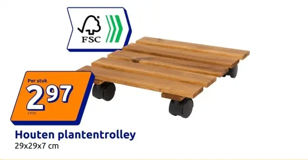 Aanbieding: Houten plantentrolley