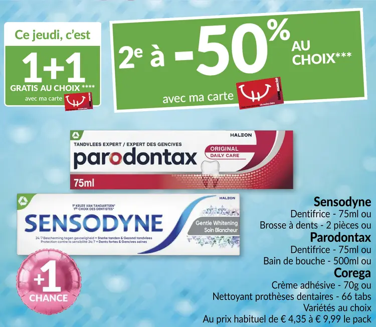 Offre: Dentifrice, brosse à dents, bain de bouche, crème adhésive ou nettoyant prothèses dentaires