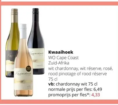 Promotie: WO Cape Coast wit chardonnay, wit réserve, rosé, rood pinotage of rood réserve