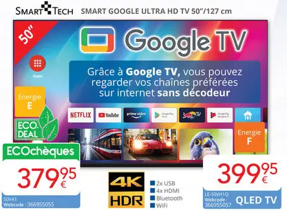 Offre: SMART GOOGLE ULTRA HD TV 50"/127 cm