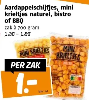 Aanbieding: Aardappelschijfjes, mini krieltjes naturel, bistro of BBQ