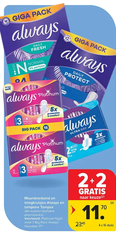 Aanbieding: Maandverband en inlegkruisjes Always en tampons