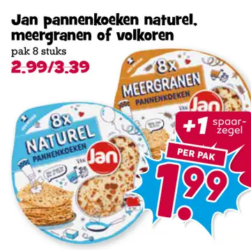 Aanbieding: Jan pannenkoeken naturel, meergranen of volkoren