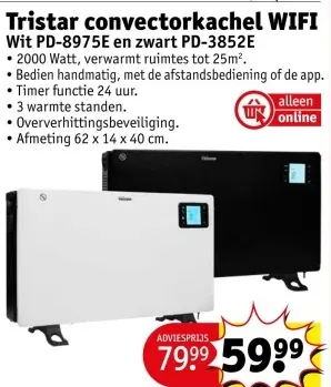 Aanbieding: Tristar convectorkachel WIFI Wit PD-8975E en