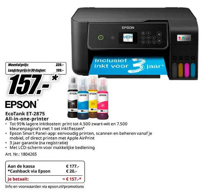 Aanbieding: EcoTank ET-2875 All-in-one-printer