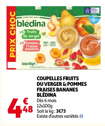 Offre: Coupelles fruits du verger & pommes fraises bananes blédina