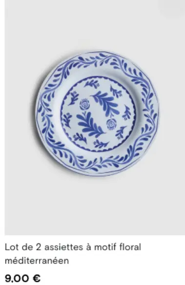 Offre: Lot de 2 assiettes à motif floral méditerrané