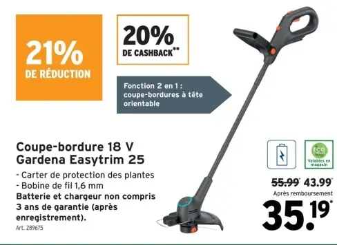 Offre: Coupe-bordure 18 V Gardena Easytrim 25
