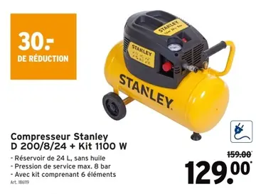 Offre: Compresseur Stanley D 200/8/24 + Kit 1100 W