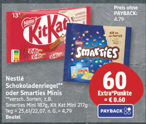 Aanbieding: Schokoladenriegel oder Smarties Minis