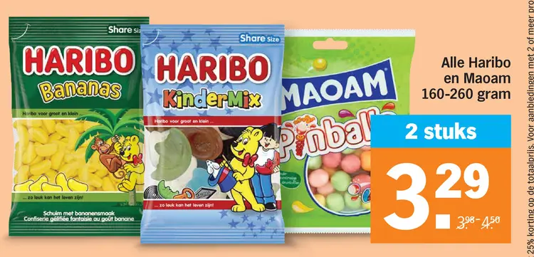 Aanbieding: Haribo Bananas, Haribo KinderMix, Maoam Pinba