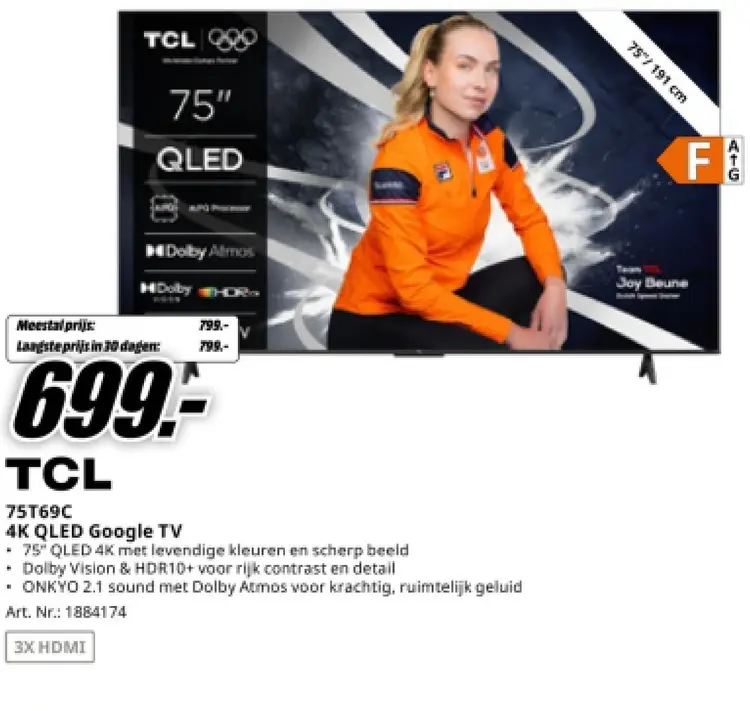 Aanbieding: TCL 75T69C 4K QLED Google TV