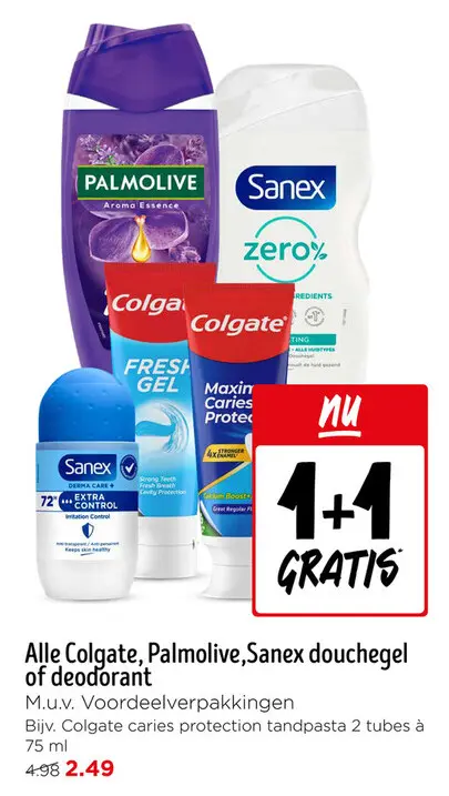 Aanbieding: Colgate, Palmolive, Sanex douchegel of deodorant