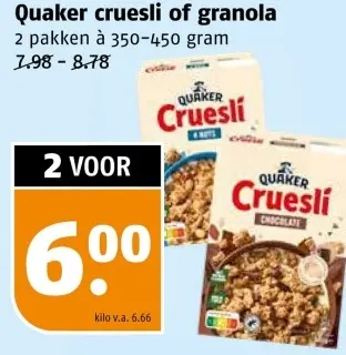 Aanbieding: Quaker cruesli of granola