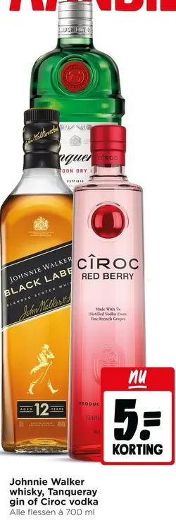 Aanbieding: Johnnie Walker whisky, Tanqueray gin of Ciroc vodka