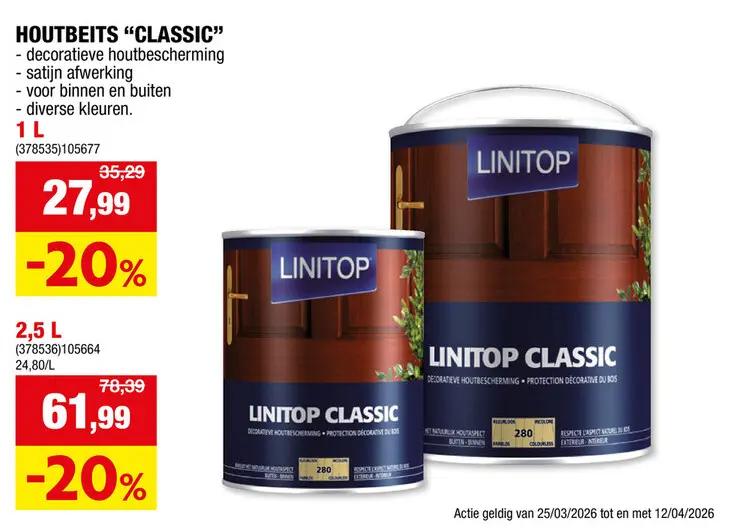 Promotie: Linitop houtbeits 1l patina wit #270