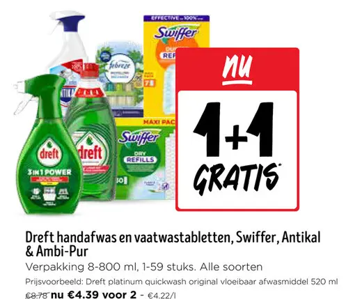 Promotie: Dreft handafwas en vaatwastabletten, Swiffer, Antikal & Ambi-Pur