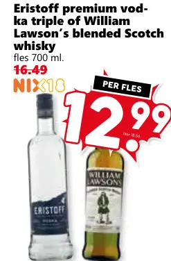 Aanbieding: Eristoff premium vodka triple of William Lawson's blended Scotch whisky 700 ml