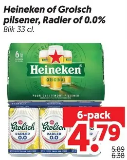 Aanbieding: Heineken of Grolsch pilsener, Radler of 0.0%