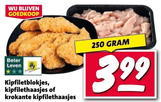 Aanbieding: Kipfiletblokjes, kipfilethaasjes of krokante kipfillethaasjes