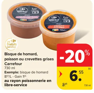 Offre: Bisque de homard, poisson ou crevettes grises