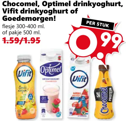 Aanbieding: Chocomel, Optimel drinkyoghurt, Vifit drinkyoghurt of Goedemorgen!