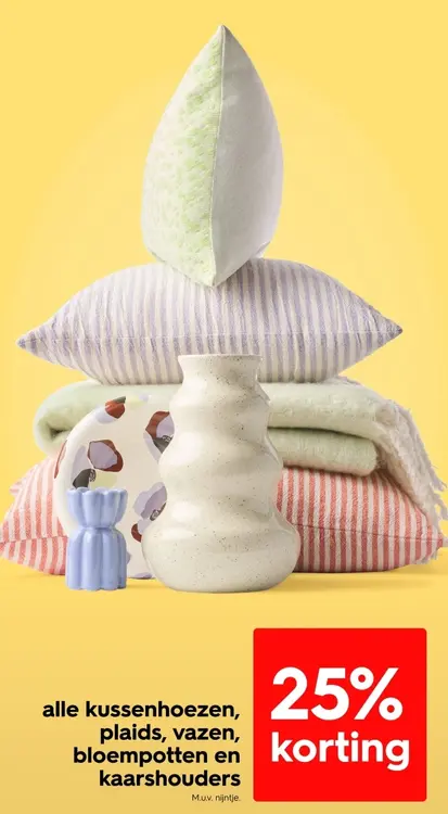 Aanbieding: alle kussenhoezen, plaids, vazen, bloempotten en kaarsenhouders
