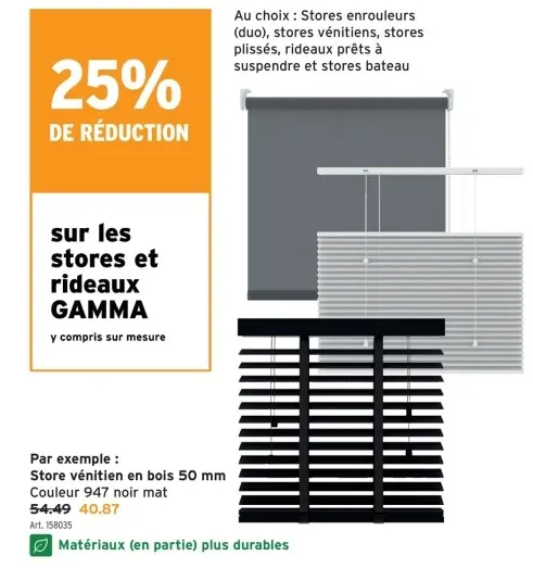 Offre: Store vénitien en bois 50 mm Couleur 947 noir