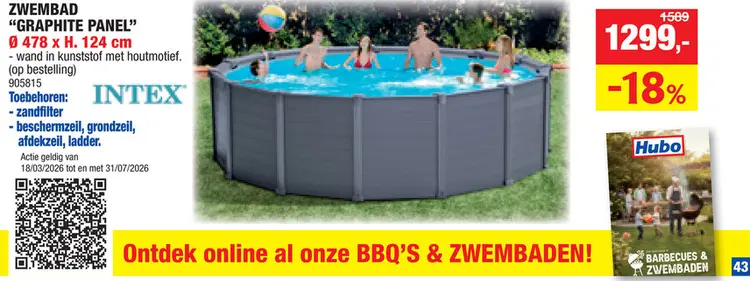 Promotie: Intex Graphite Panel zwembad 478x124 cm + pomp