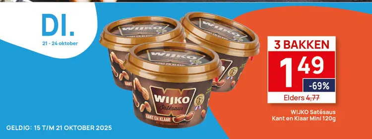 Aanbieding: 3 bakken Wijko Satésaus kant en klaar Mini 120g