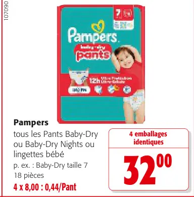 Offre: Pampers Pants Baby-Dry ou Baby-Dry Nights ou 