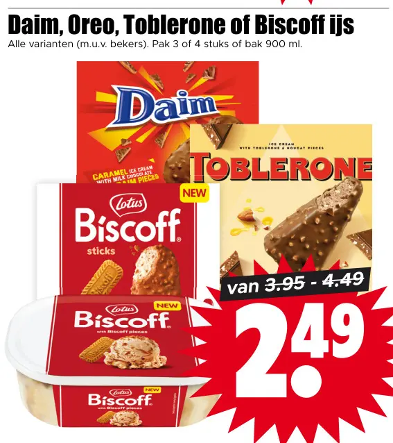 Aanbieding: Daim, Oreo, Toblerone of Biscoff ijs