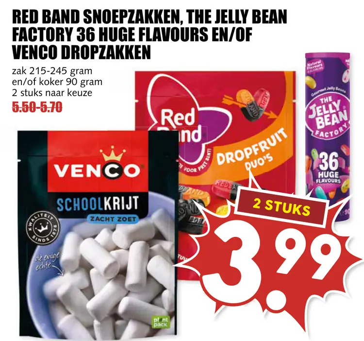 Aanbieding: Snoepzakken, The Jelly Bean Factory 36 huge flavours en/of venco dropzakken