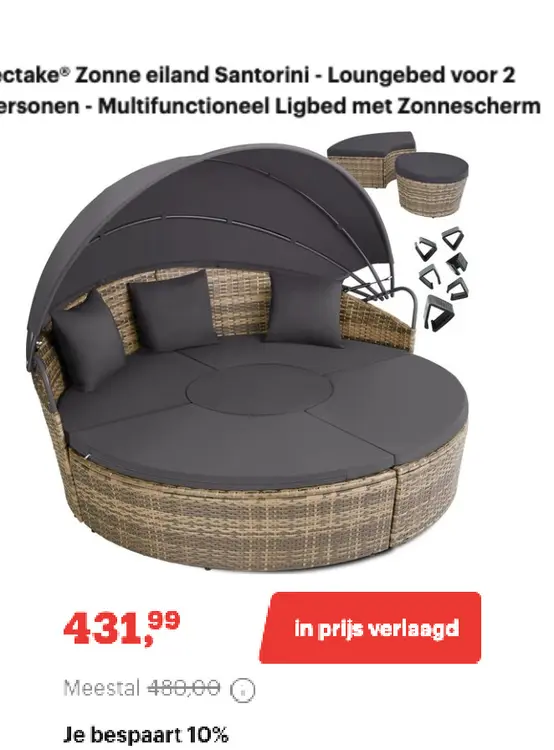 Promotie: Zonne eiland Santorini - Loungebed voor 2 per