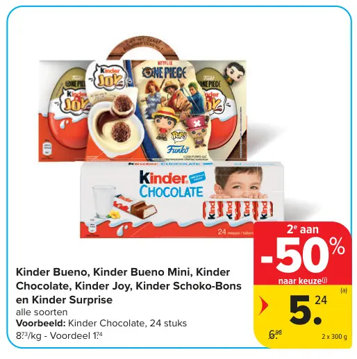 Promotie: Kinder Kinder Bueno, Kinder Bueno Mini, Kinder Chocolate, Kinder Joy, Kinder Schoko-Bons en Kinder Surprise