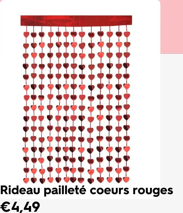 Offre: Rideau pailleté coeurs rouges