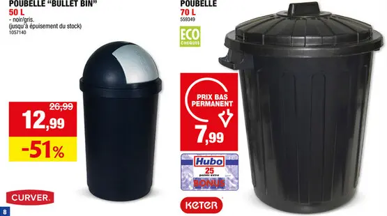 Offre: Curver Bullet Bin poubelle rétro 50l anthracite