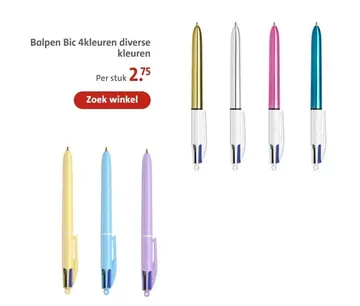 Aanbieding: Balpen 4 kleuren diverse kleuren