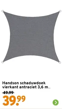 Aanbieding: Handson schaduwdoek vierkant antraciet